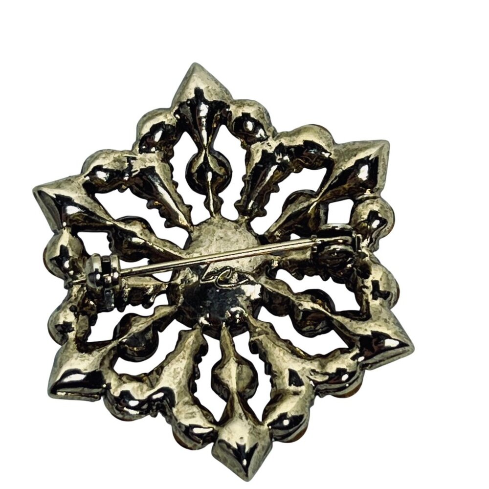 Liz Claiborne Gold Tone Hexagon Brooch With Autumn Colored Rhinestones (5849) - Picture 4 of 5